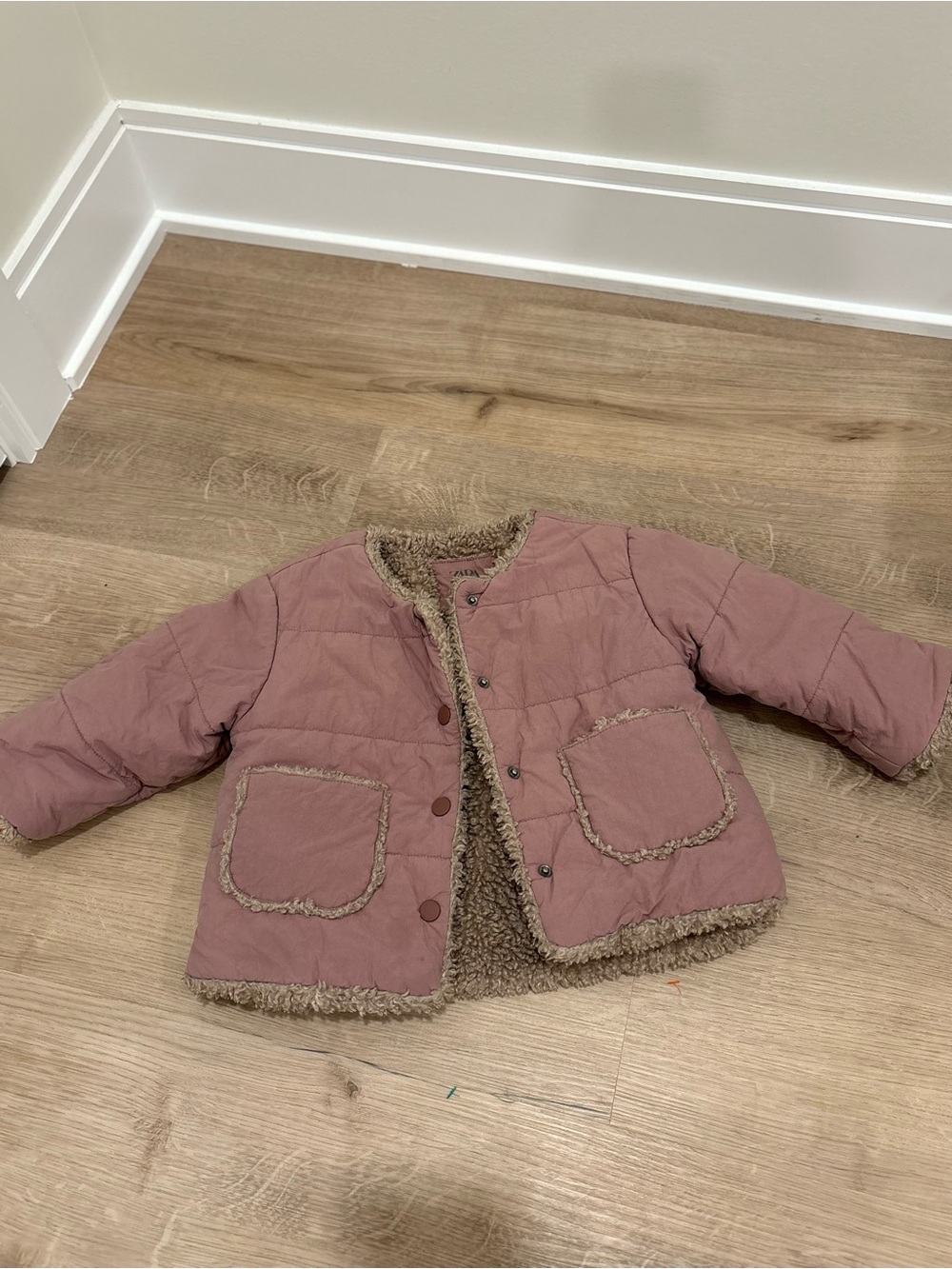 Zara Faux Fur Lined Quilted Jacket in Dusty Mauve Pink Shade